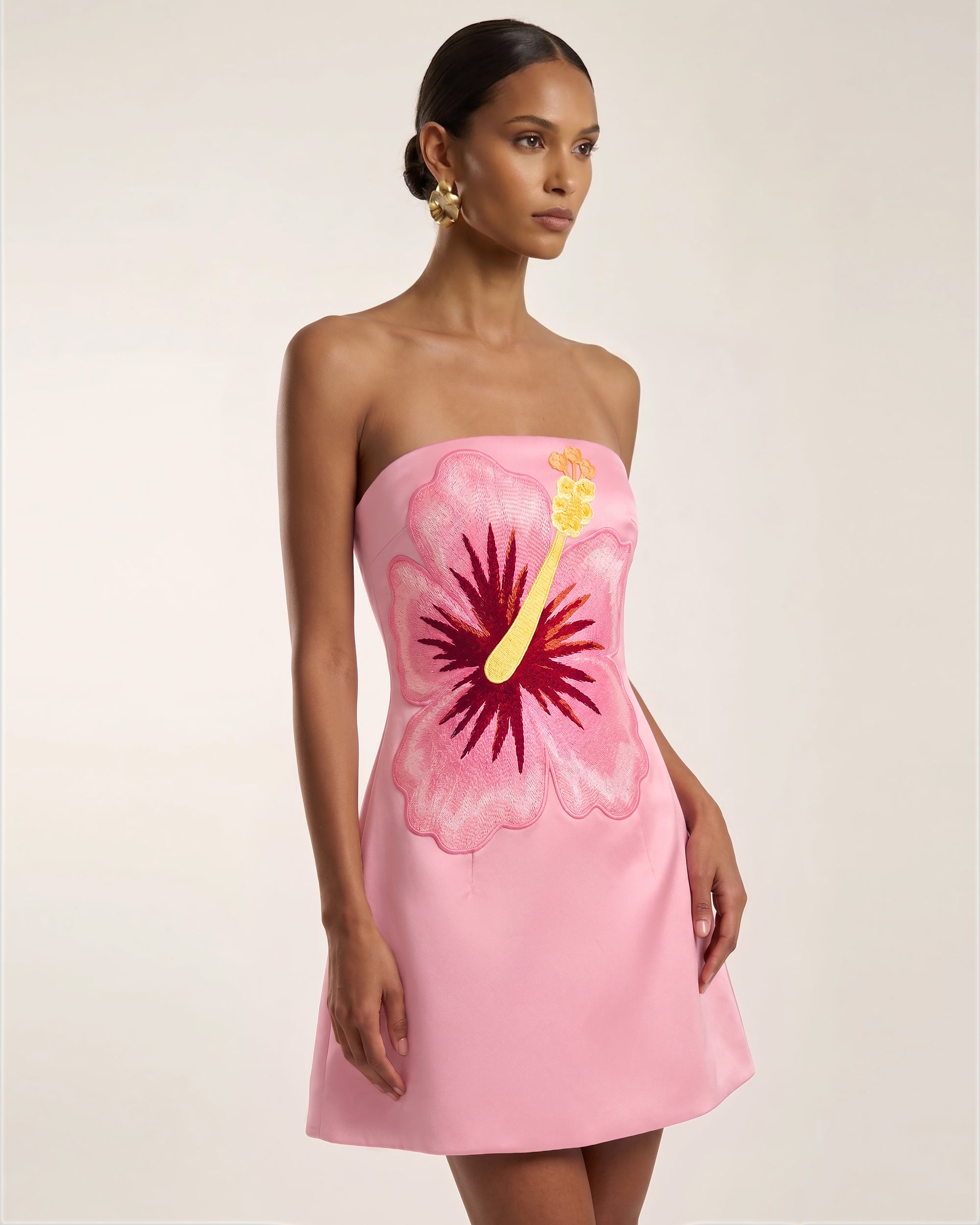 Hibiscus Embroidered Bandeau Mini Dress - Pink – JW PEI LATAM
