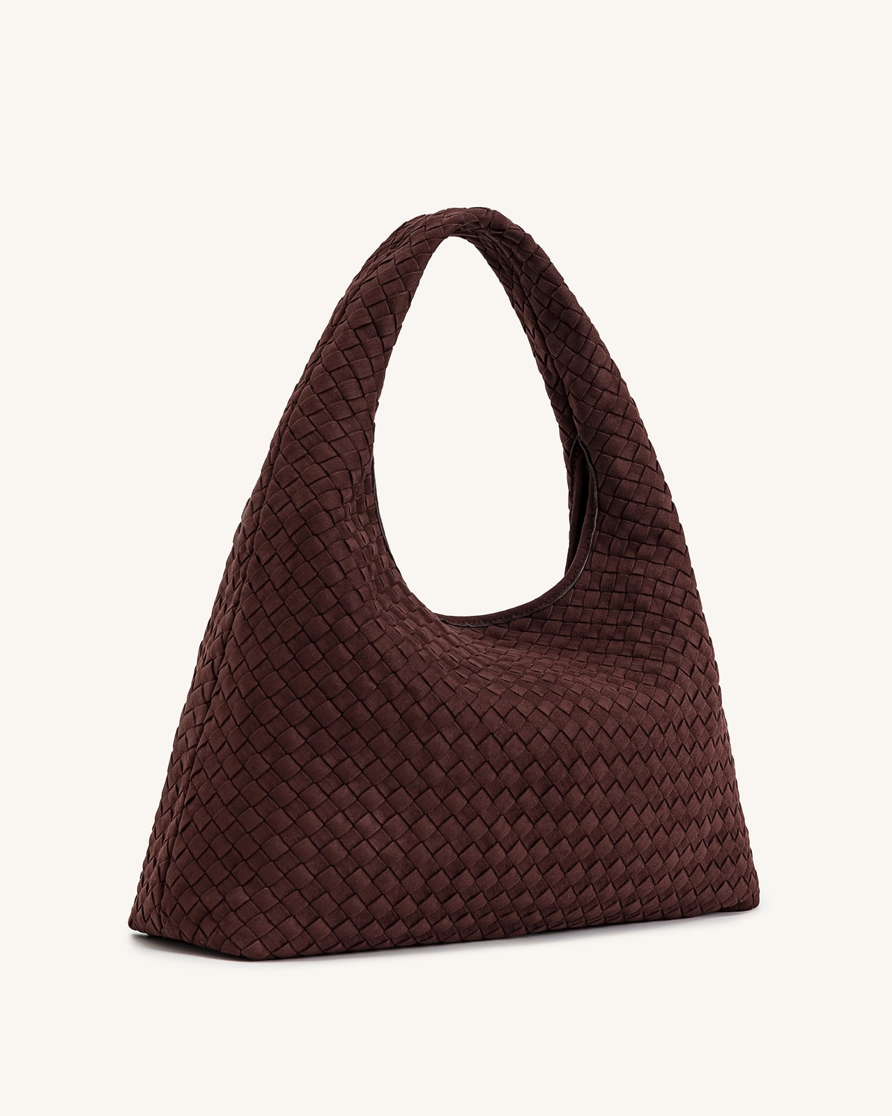 Iaura Faux Suede Woven Shoulder Bag - Dark Brown