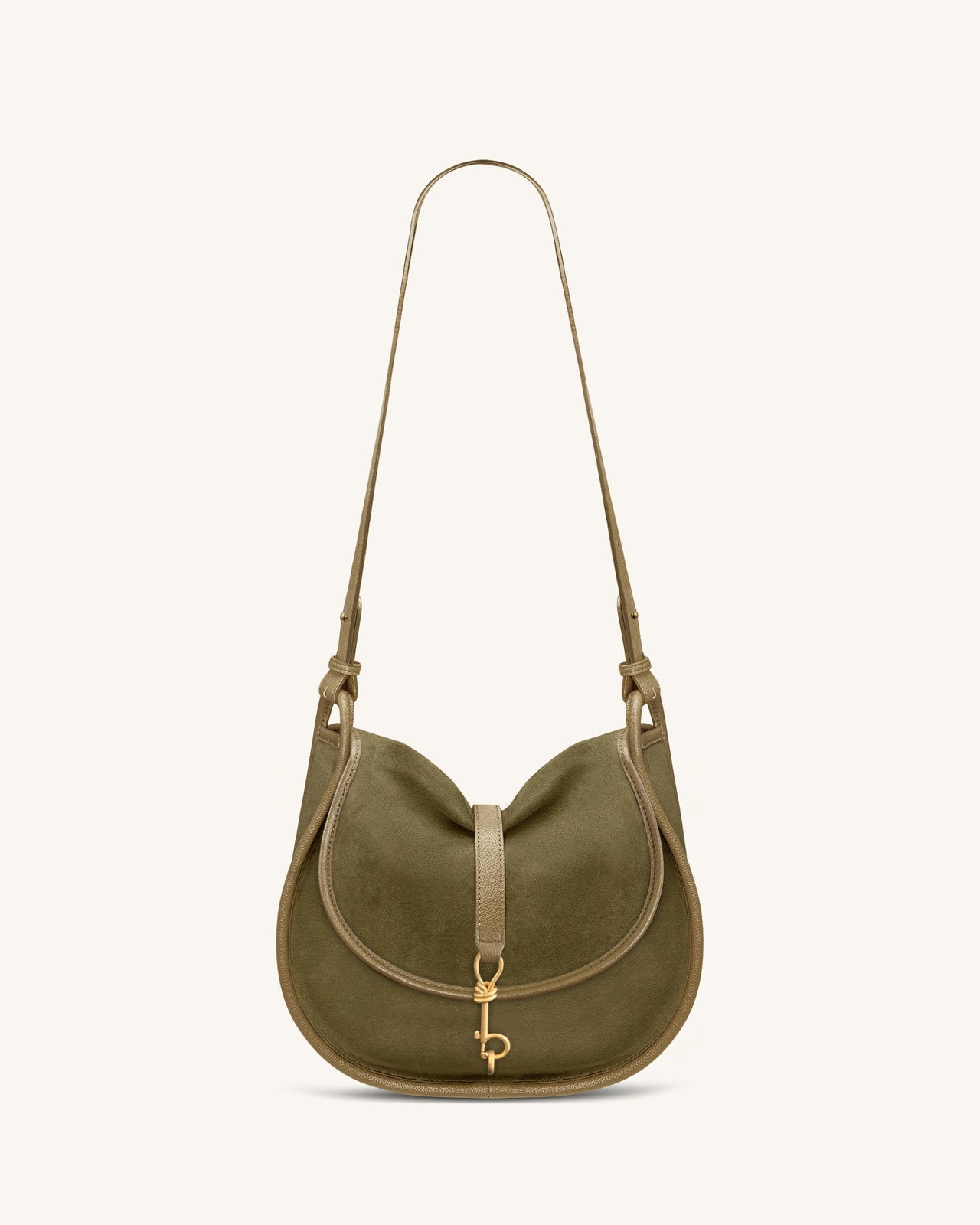 Arla Small Faux Suede Hobo Bag - Olive Green