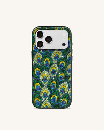 Peacock Feather Rhinestone Phone Case - Green