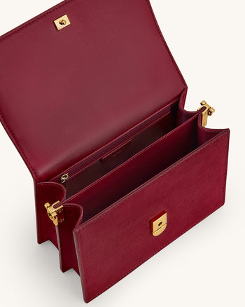 Mini Flap Faux Suede Croc Embossed Crossbody - Burgundy