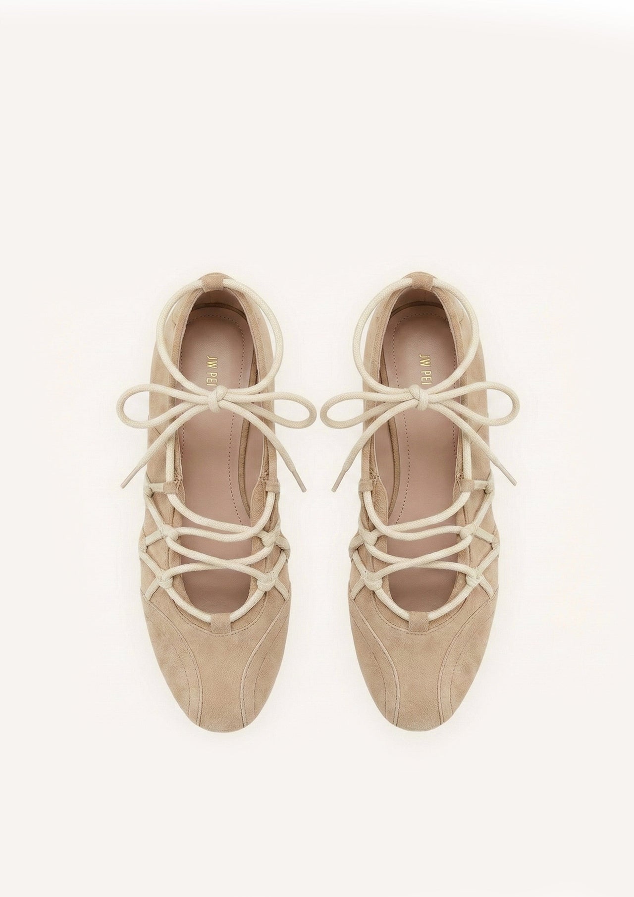 Iria Lace-Up Ballet Flats - Light Brown