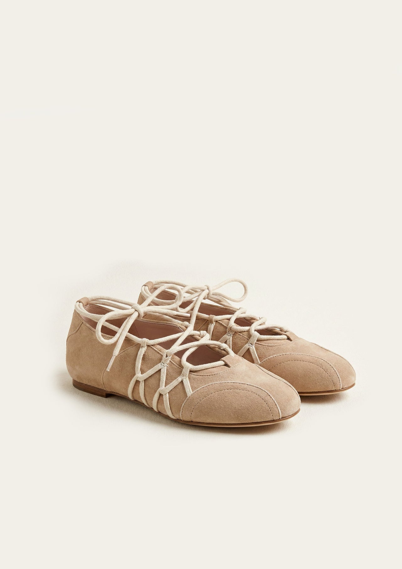 Iria Lace-Up Ballet Flats - Light Brown