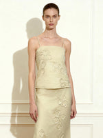 Linen Corded Embroidery Strappy Camisole - Natural