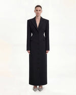 Structured Shoulder Fitted Lapel Maxi Coat - Black