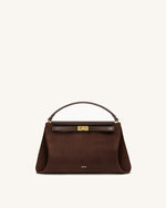 Carmen Faux Suede Top Handle Bag - Dark Brown