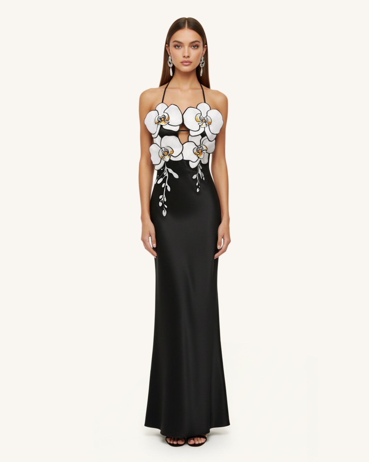 Orchid Embroidered Dress – Black/White