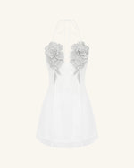Flower Embroidered Mini Dress - White