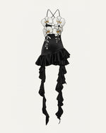 Orchid Embroidered Ruffle Hem Mini Dress - Black