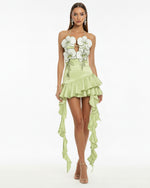 Orchid Embroidered Ruffle Hem Mini Dress - Light Green
