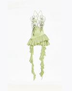 Orchid Embroidered Ruffle Hem Mini Dress - Light Green