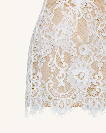 Eyelash Lace Bustier Bodycon Dress - White