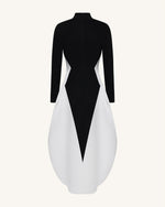 Monochrome Paneled Long-Sleeve Maxi Dress - Black