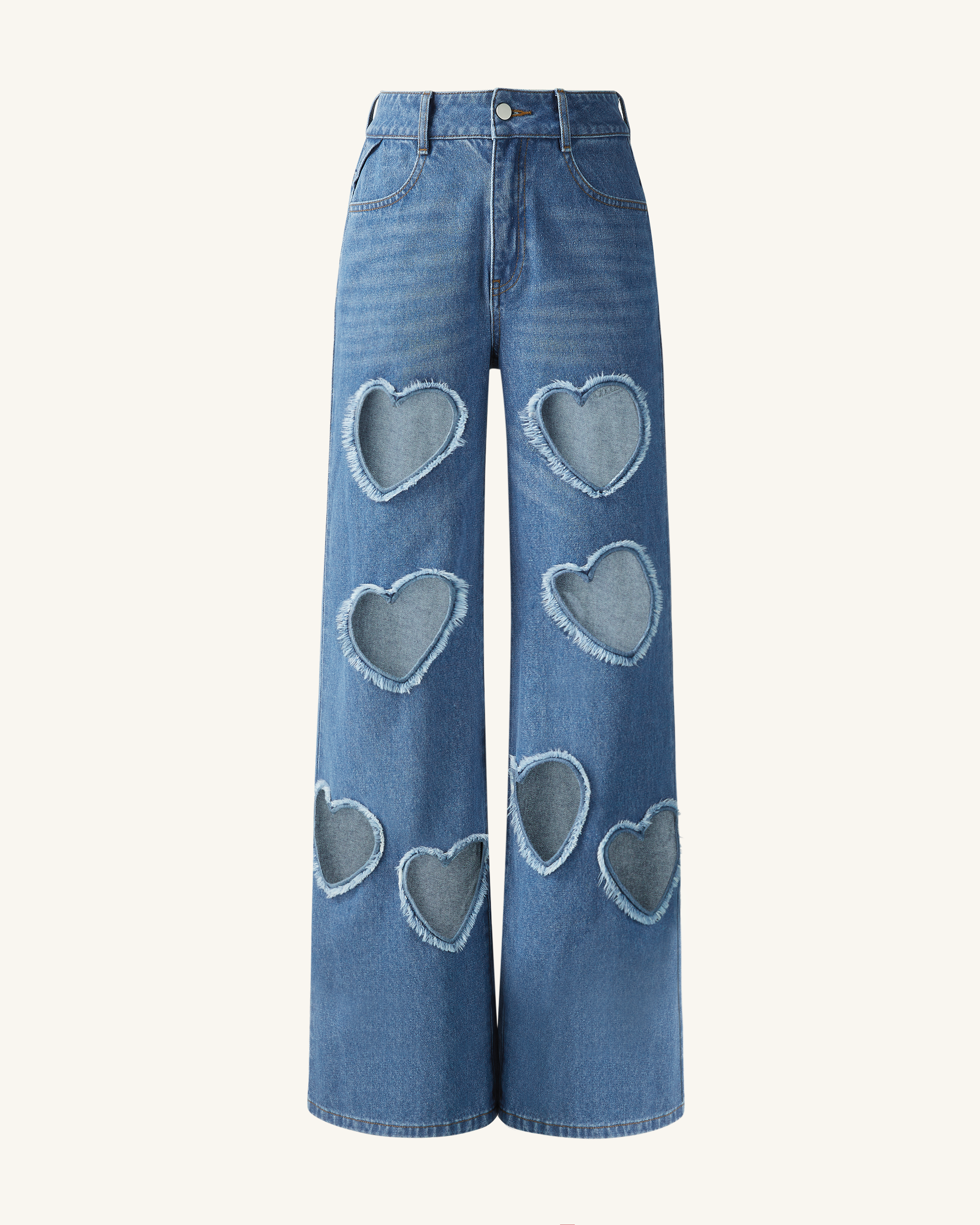 Sophia Embellished Heart Cut-Out Denim Jeans - Medium Blue - JW