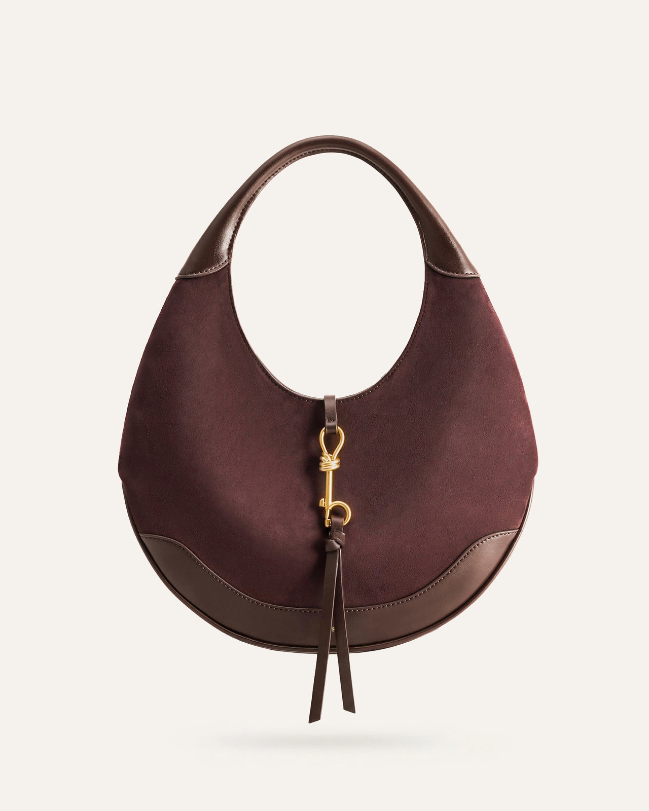 Colette Faux Suede Crescent Hobo Bag - Dark Brown