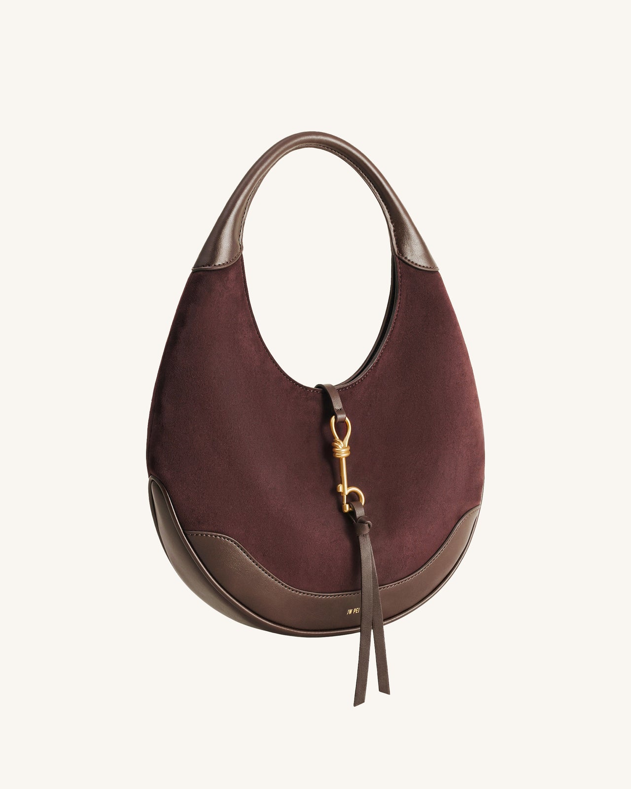 Colette Faux Suede Crescent Hobo Bag - Dark Brown