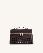 Thea Large Woven Top Handle Bag - Dark Red