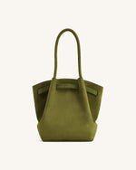 Hana Column Faux Suede Tote Bag - Olive Green