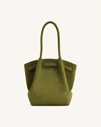 Hana Column Faux Suede Tote Bag - Olive Green