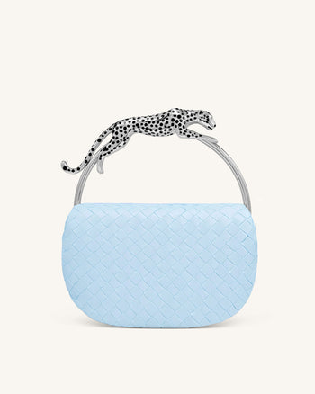 Ione Woven Leopard Shaped Top Handle Bag - Light Blue