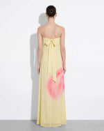 Watercolor Floral Print Strapless Maxi Dress - Yellow