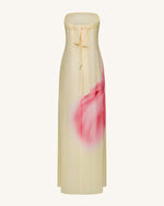 Watercolor Floral Print Strapless Maxi Dress - Yellow