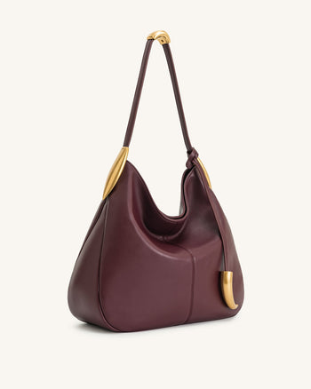 Nina Metal Charm Hobo Bag - Burgundy