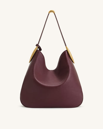 Nina Metal Charm Hobo Bag - Burgundy