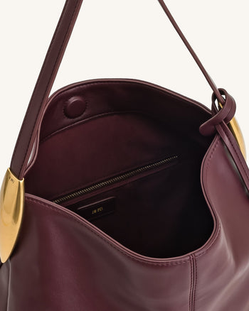 Nina Metal Charm Hobo Bag - Burgundy