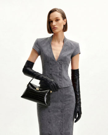 Talia Top Handle Bag - Black Croc