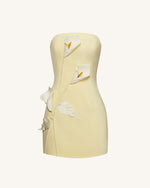 Strapless Floral Appliqué Dress - Yellow
