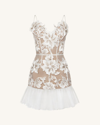 Floral Sling Mini Dress - White