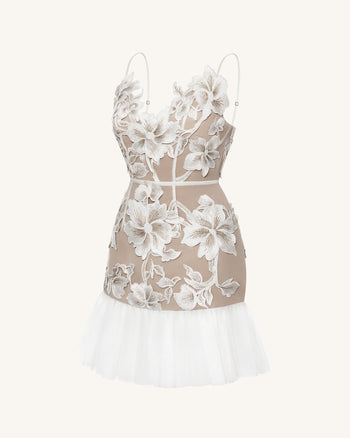 Floral Sling Mini Dress - White