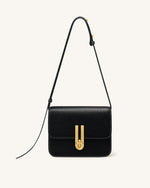 Evania Lock Pebbled Shoulder Bag - Black