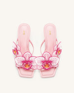 Serena Orchid Embroidered Toe Ring Heeled Sandals - Baby Pink