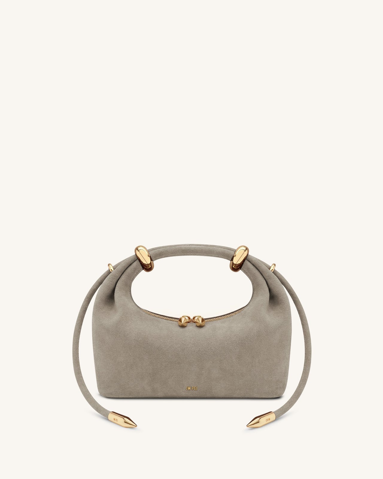 Ellie Faux Suede Metal Ring Embellished Top Handle Bag - Grey