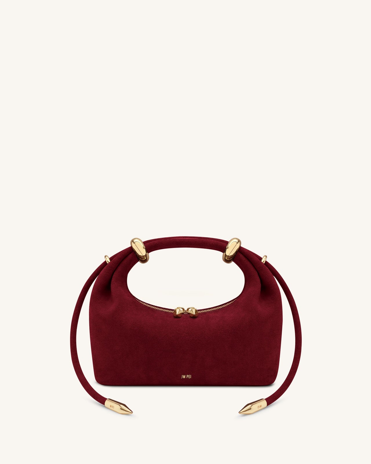 Ellie Faux Suede Metal Ring Embellished Top Handle Bag - Burgundy