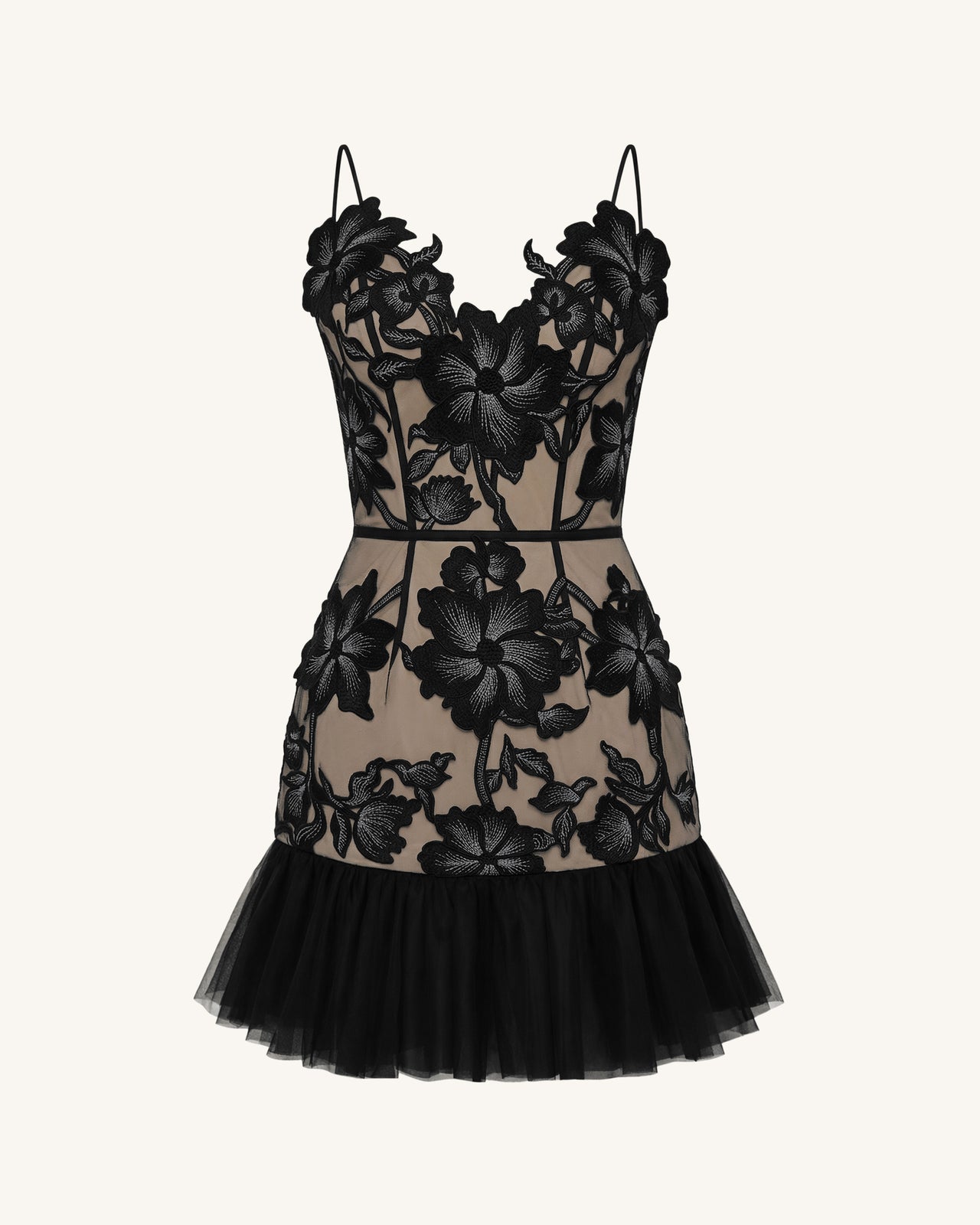 Floral Sling Mini Dress - Black