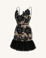 Floral Sling Mini Dress - Black