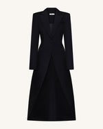 Structured Peak-Lapel Cutaway Maxi Blazer - Black