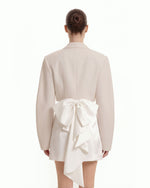 Structured Power-Shoulder Cropped Blazer - Beige