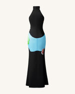 Floral Satin Halter Dress - Multicolor Black