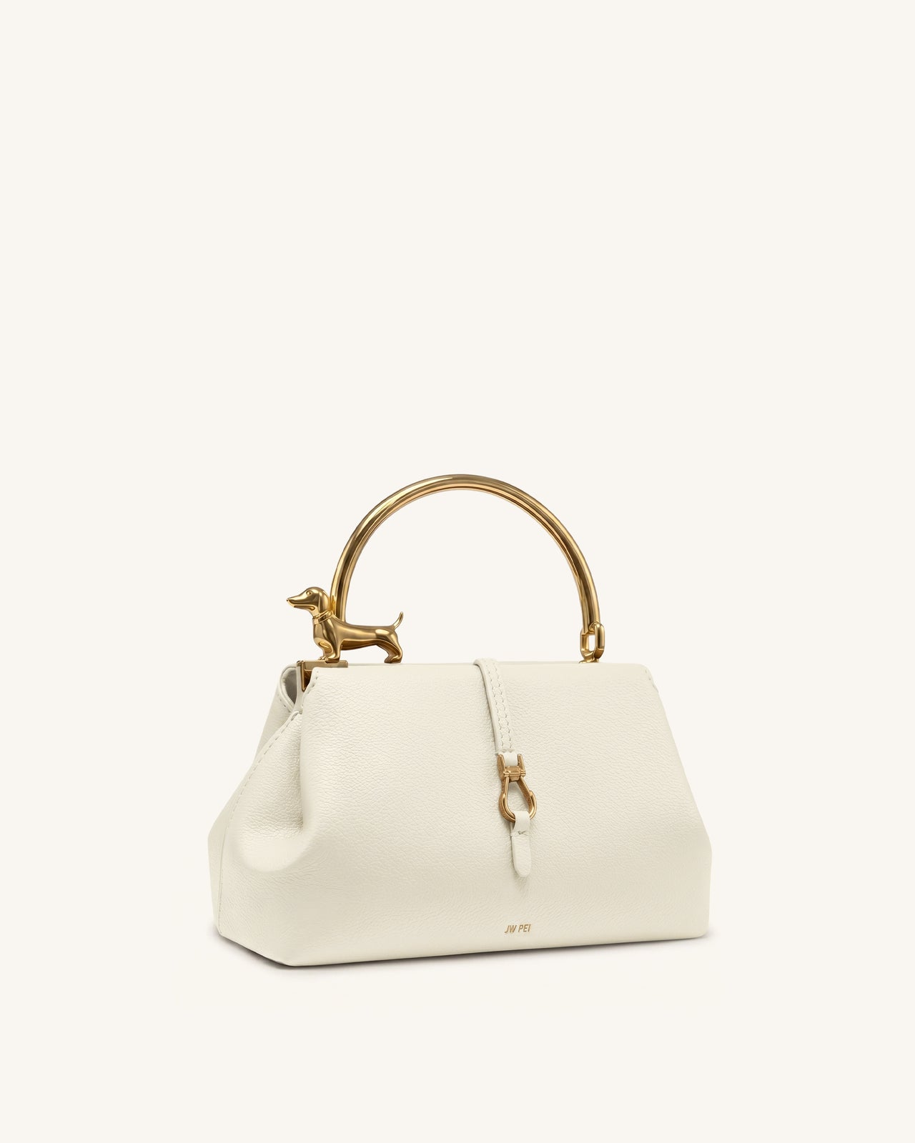Bruna Dachshund Metal Handle Top Handle Bag - White