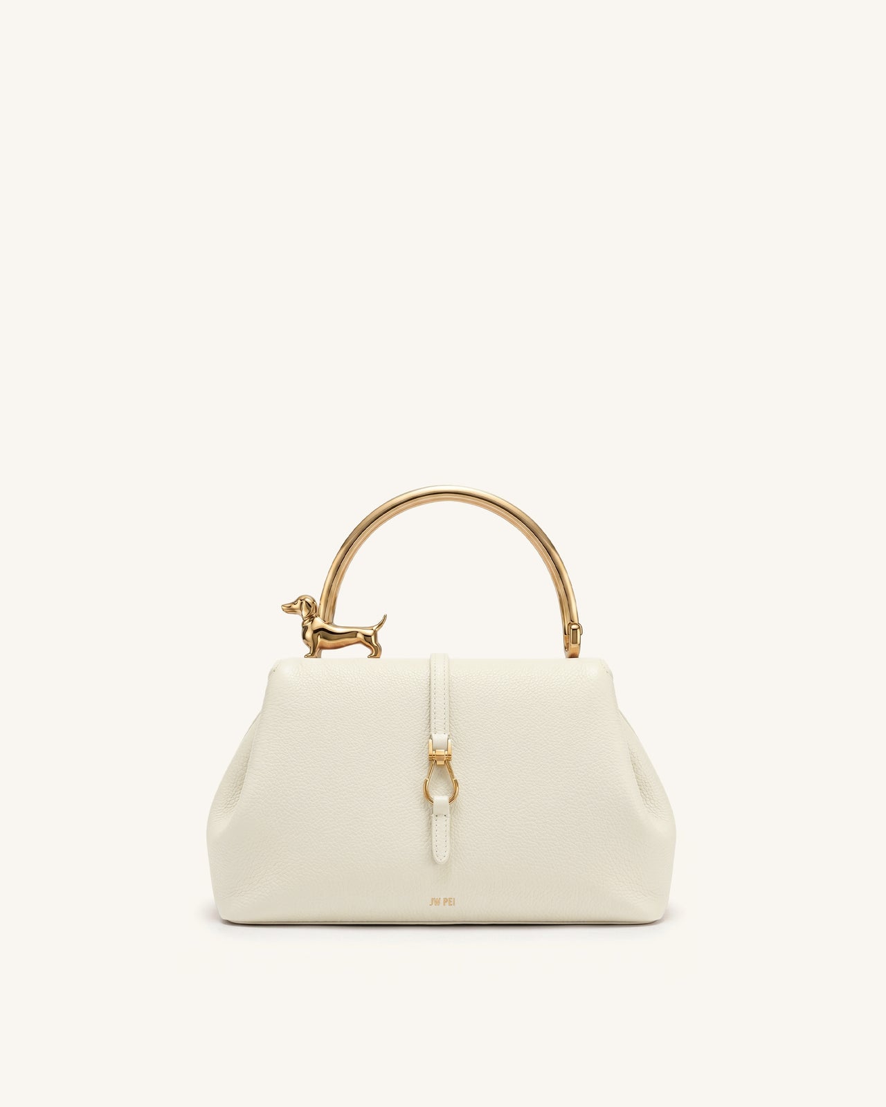 Bruna Dachshund Metal Handle Top Handle Bag - White