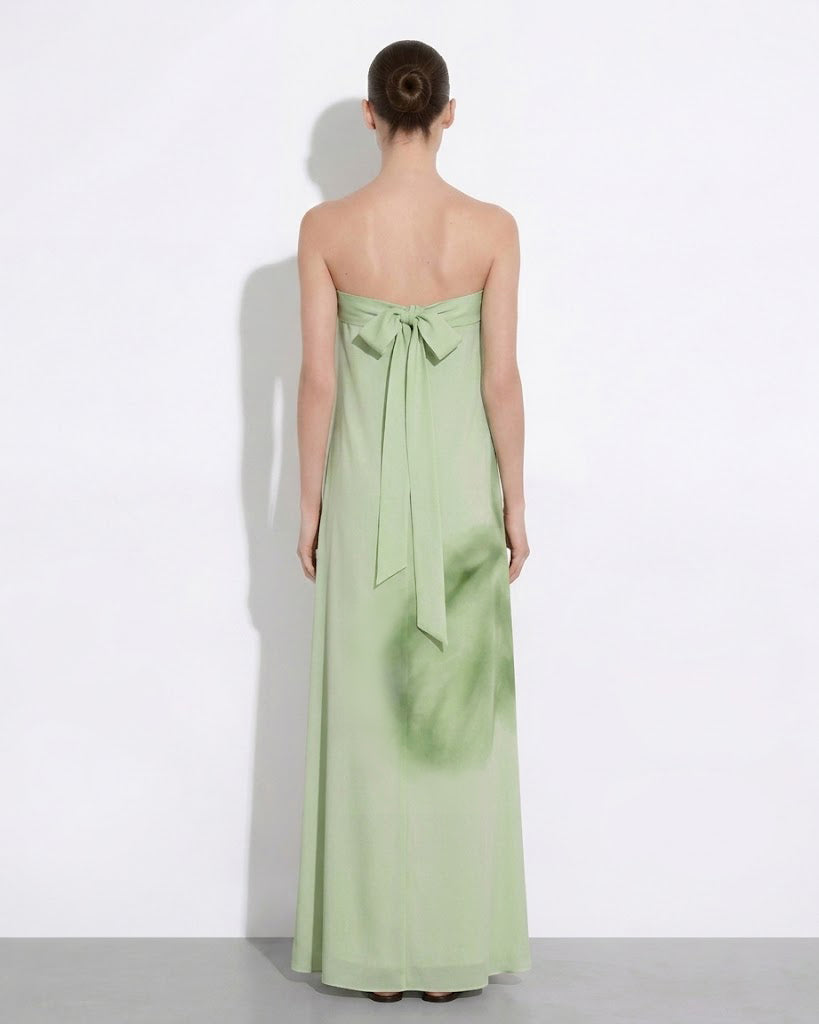 Watercolor Floral Print Strapless Maxi Dress - Green