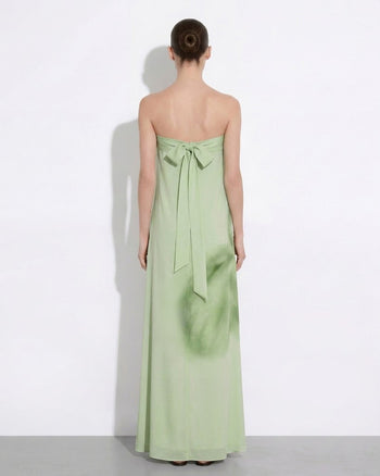 Watercolor Floral Print Strapless Maxi Dress - Green