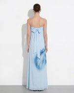 Watercolor Floral Print Strapless Maxi Dress - Blue