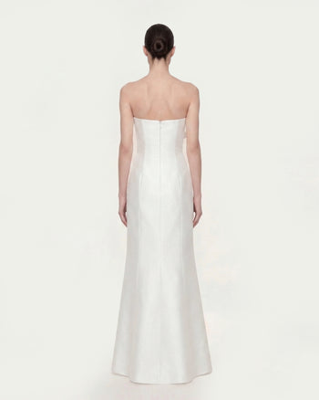 Strapless Floral Polyester Dress - White