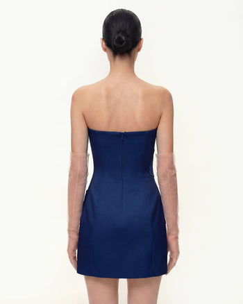 Iris Floral Print Strapless Dress - Navy blue