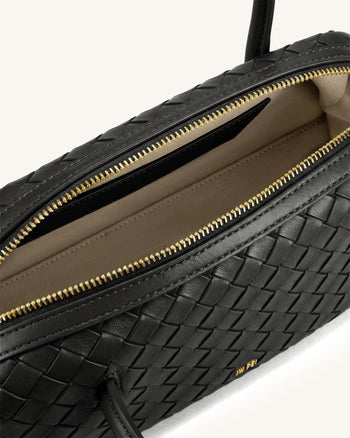 Aveline Woven Textured Shoulder Bag - Black